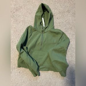 Scuba half zip hoodie in olive green